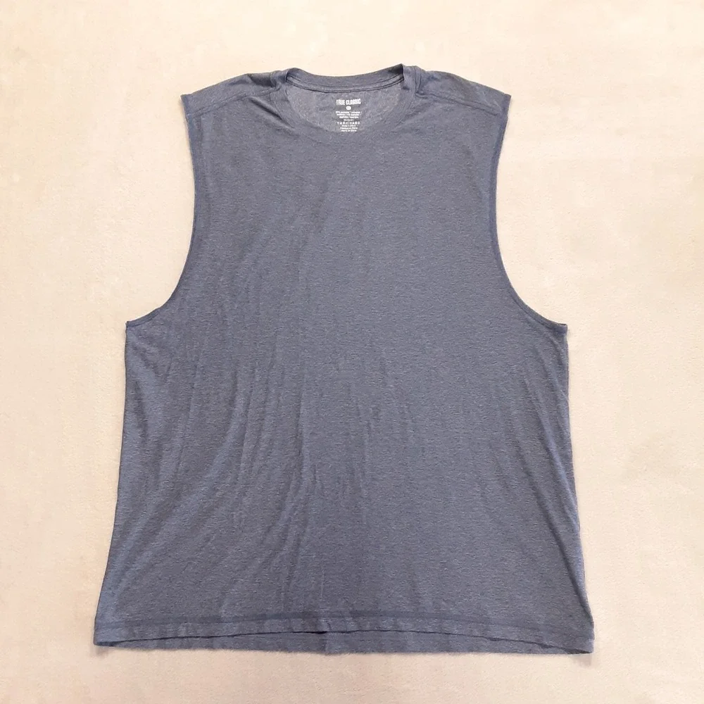 True Classic Mens Sleeveless Active Tee XL Blue Heather Performance Athletic